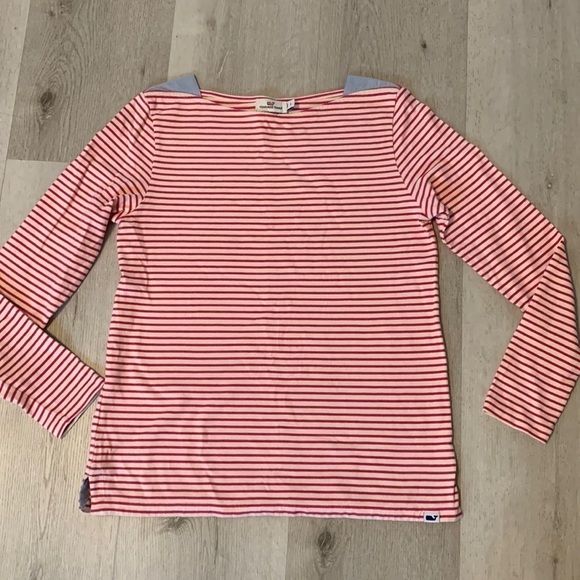 VINEYARD VINES Pink/white striped long sleeve tee top size S boat‎ neck nautical - Picture 1 of 8